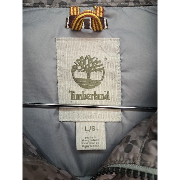 Timberland Packable Goose Down Puffer Camo Grey Men's Large Vintage Puffer Coat - Picture 2 of 9